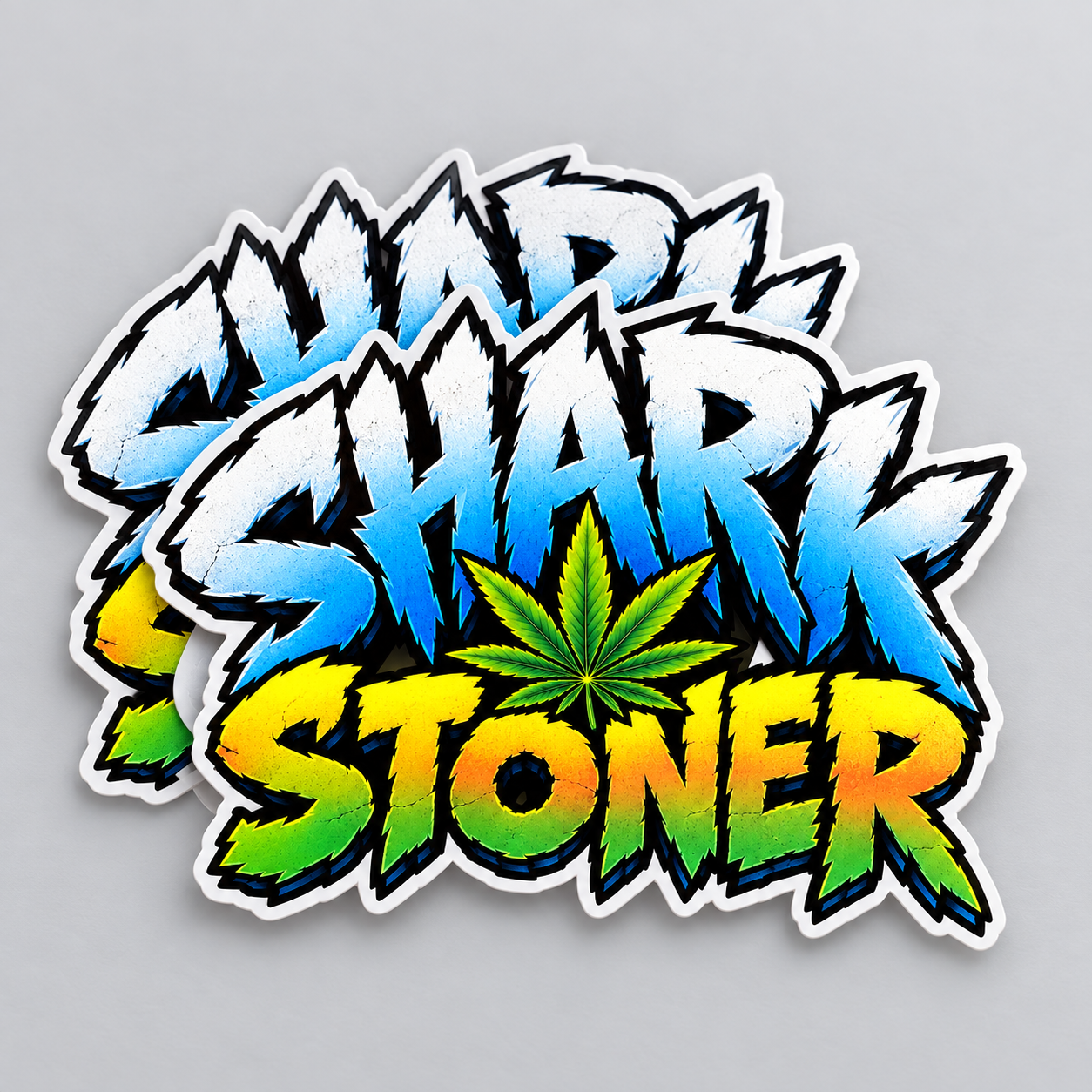 Die-cut Shark Stoner logo sticker designs
